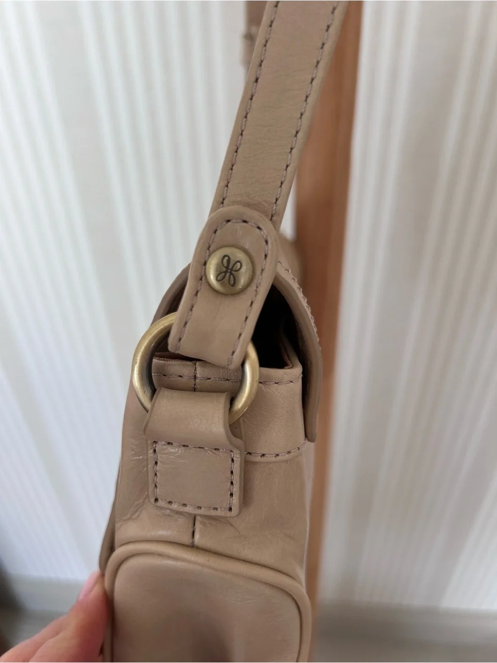 Hobo Crossbody Parchment Beige Genuine Leather Bag $258 MSRP